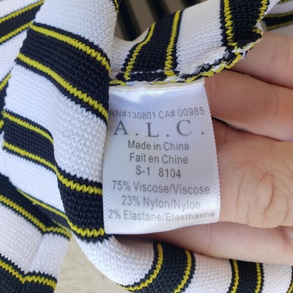 5/$100 SALE - A.L.C Marilyn Black White Yellow Striped Knit Pencil Skirt - Picture 9 of 9